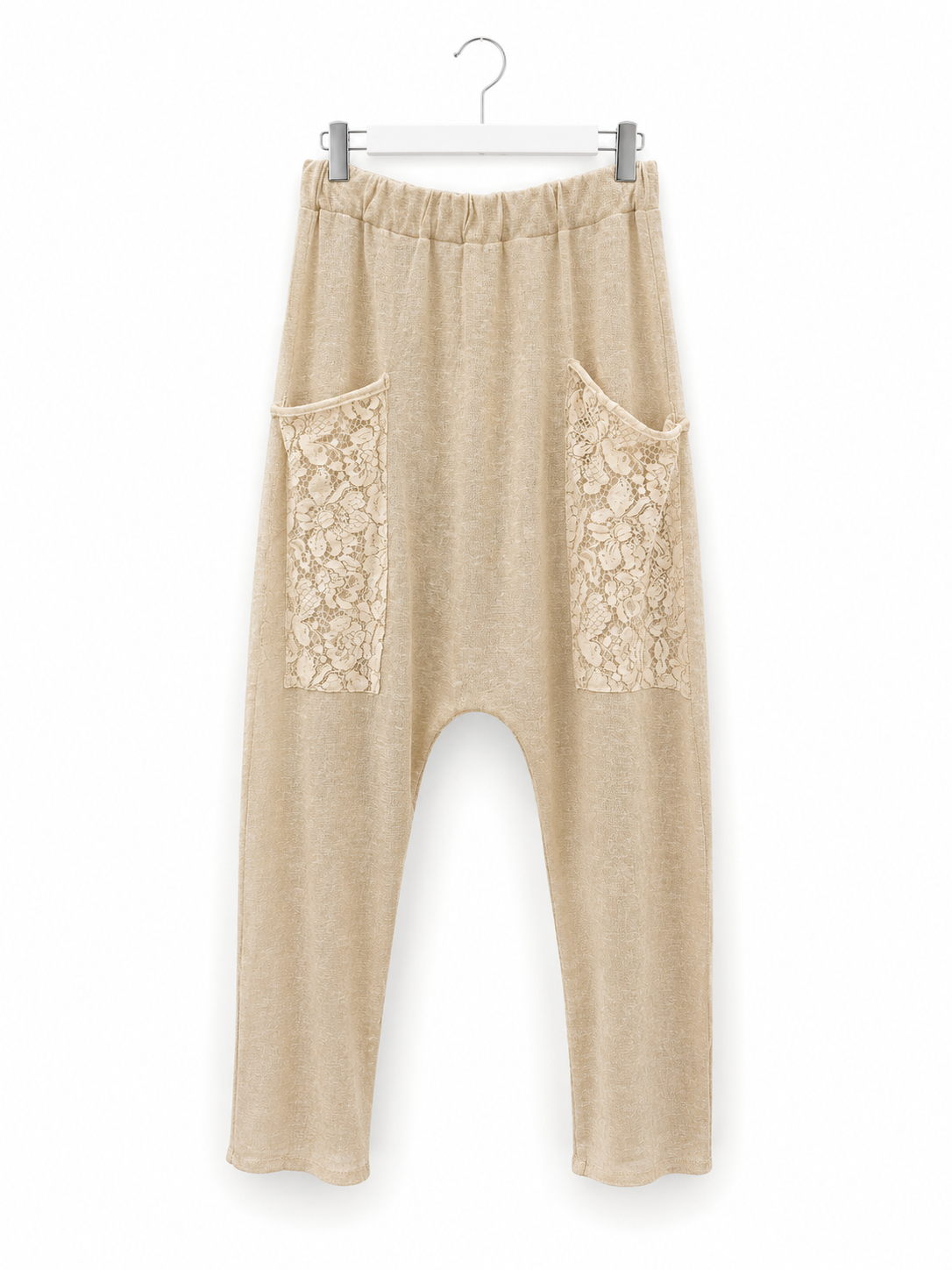 Hose mit Spitzentaschen – Beige