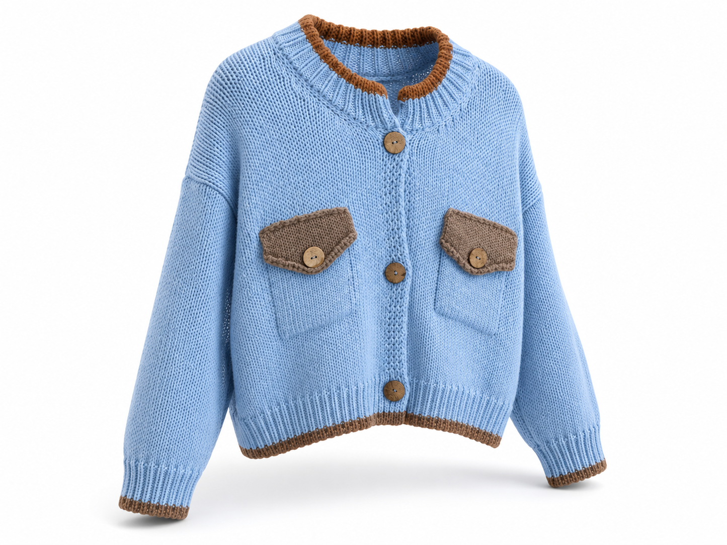 Strickjacke Hellblau mit Kontrastdetails