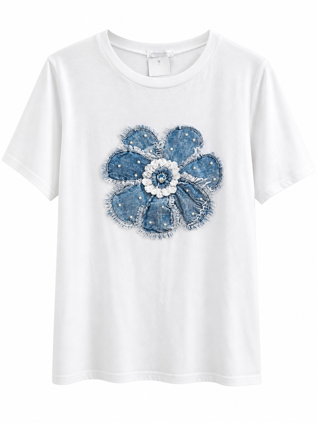 2-Teiler Set T-Shirt mit Denim-Blume & Shorts