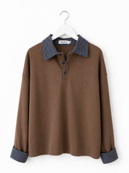 Sweatshirt mit Hemdkragen Schokolade