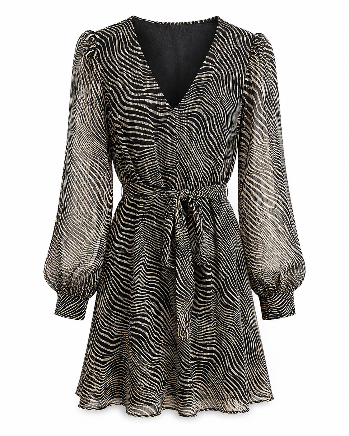 Kleid Zebra Print mit Bindegürtel