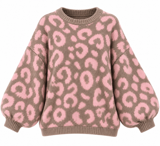 Leo-Strickpullover mit Ballonärmeln 🤎🤍