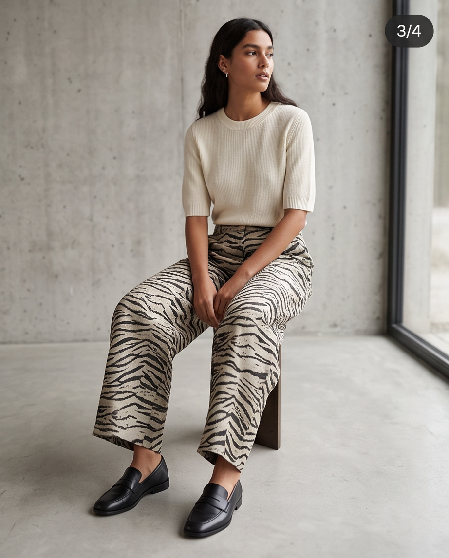 Wide Leg Hose mit Zebramuster