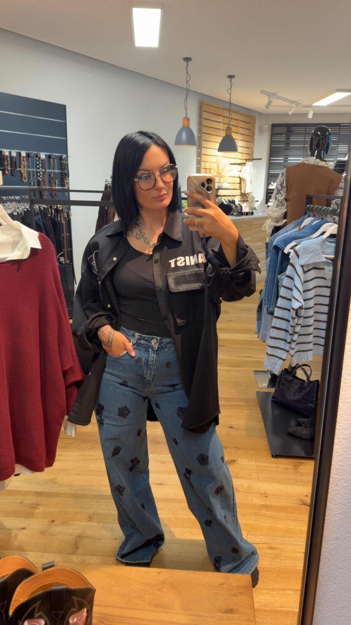 JeanWide Leg Jeans „Dots“ – Blau