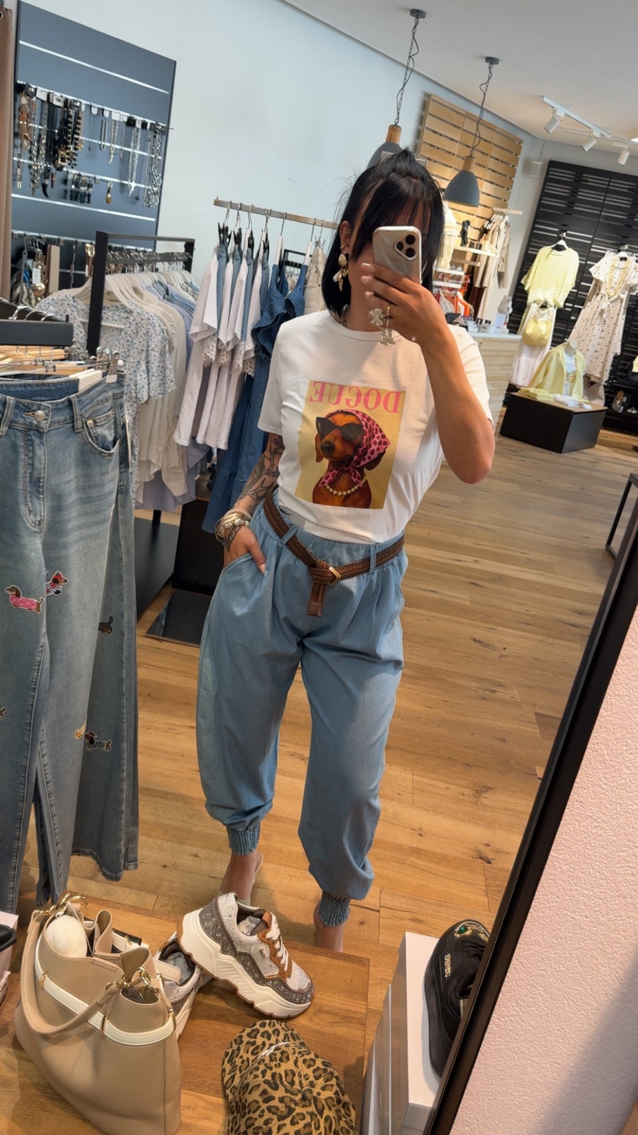 Sommerhose mit Gürtel (Denim Look)