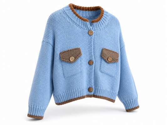 Strickjacke Hellblau mit Kontrastdetails