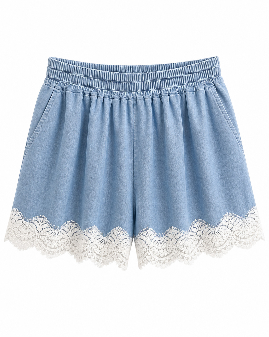 2-Teiler Set T-Shirt mit Denim-Blume & Shorts
