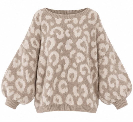 Leo-Strickpullover mit Ballonärmeln 🤎🤍