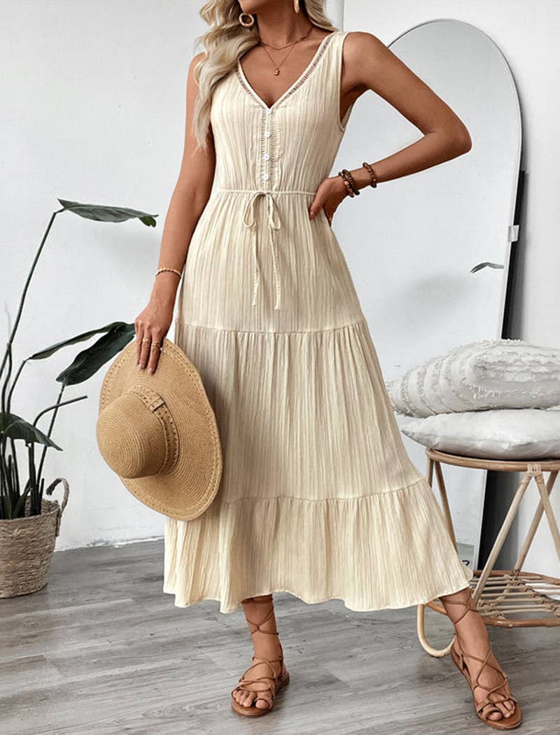 Ärmelloses Stufen-Kleid mit Knopfleiste