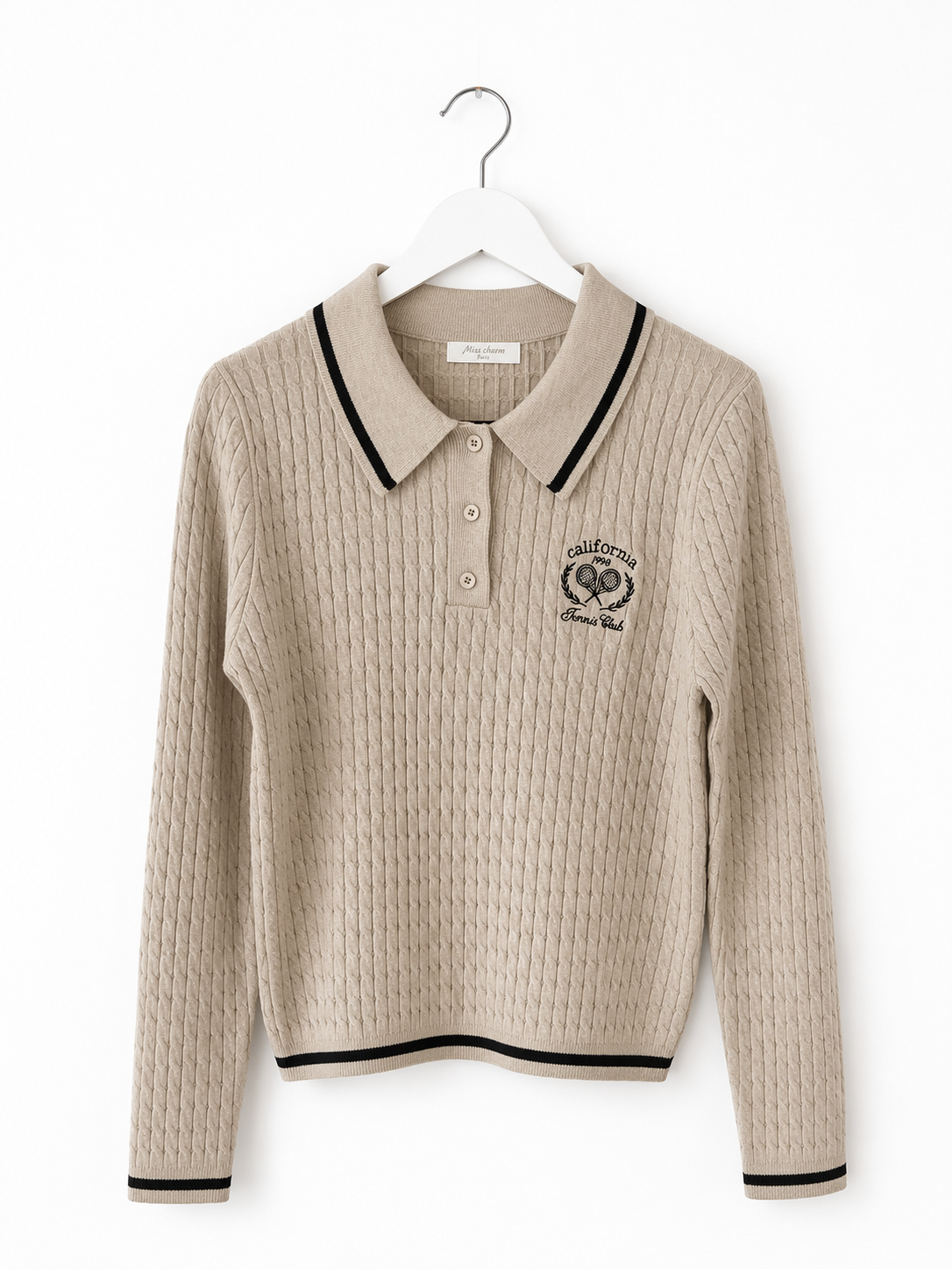 Feinstrickpullover mit Polokragen Taupe