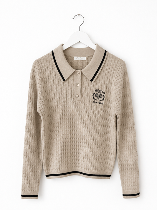 Feinstrickpullover mit Polokragen Taupe
