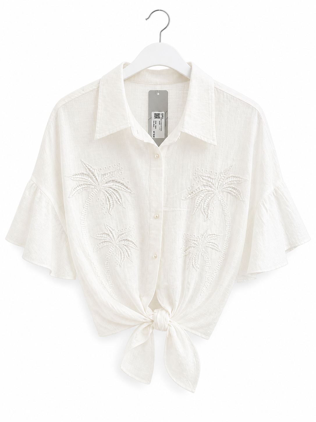 Bluse mit Stickerei & Bindeknoten