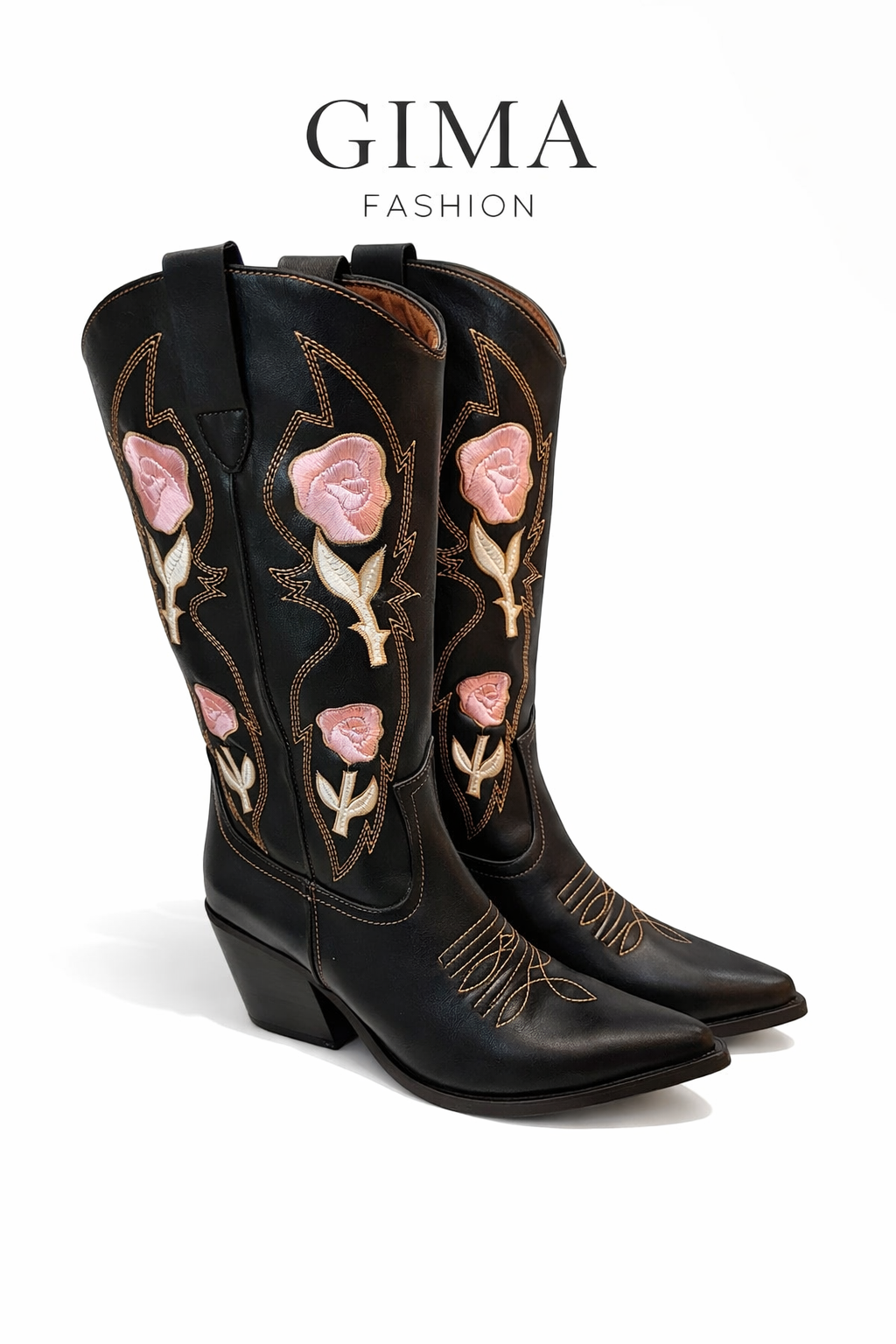 Damen Cowboy Boots mit Blumenstickerei
