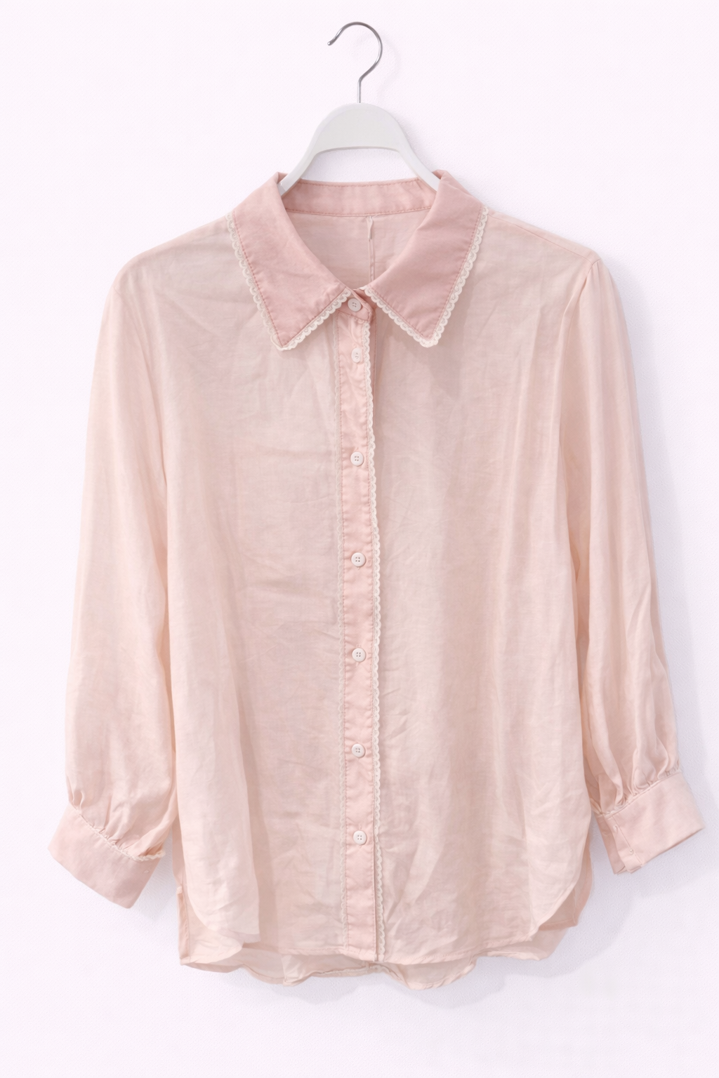 Bluse mit Spitzenkragen – Rosa