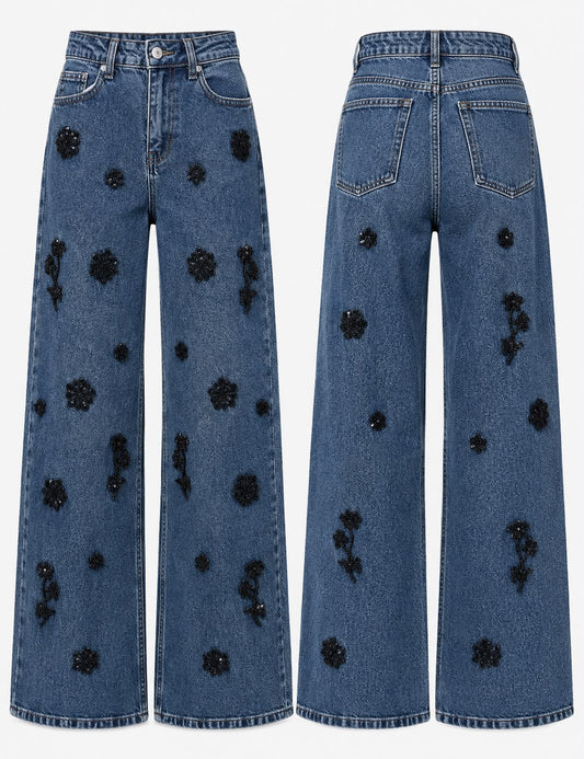 JeanWide Leg Jeans „Dots“ – Blau