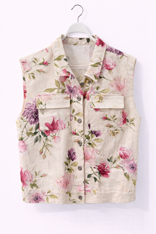 Blumen Weste – Beige/Rosa