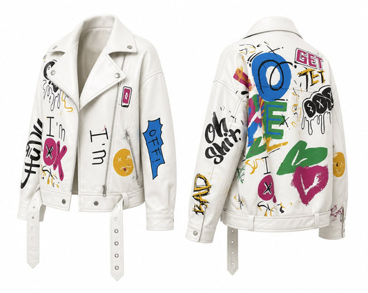 Kunstlederjacke „Graffiti“ – Weiss