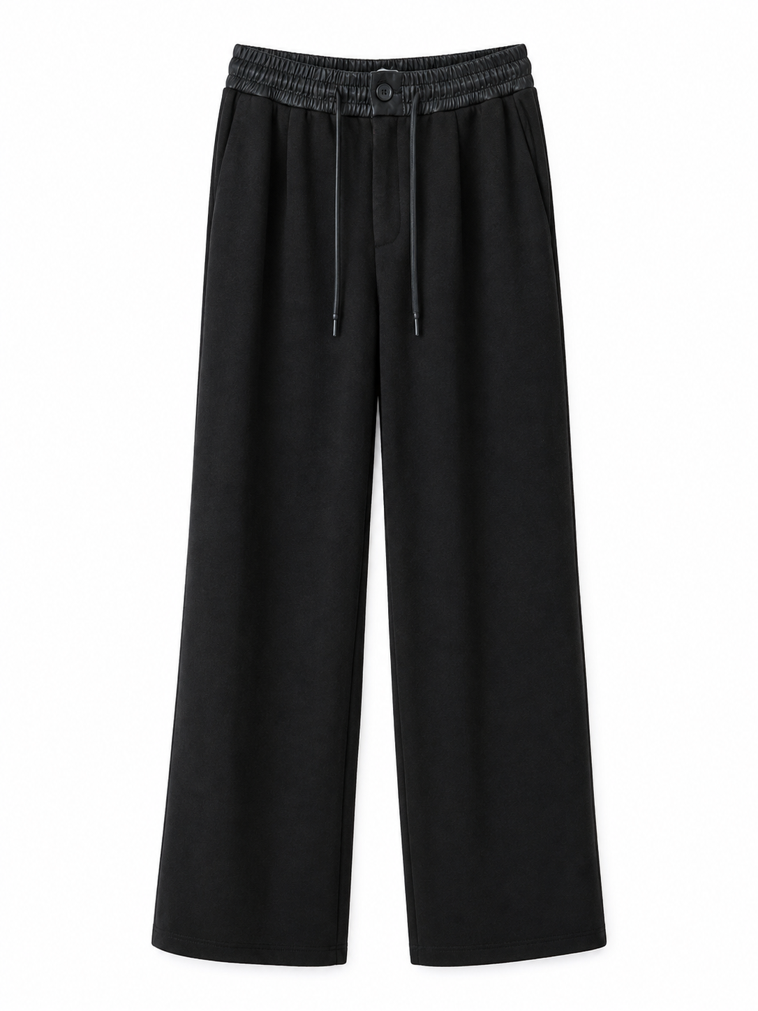Wide Leg Hose mit Lederoptik-Bund – Schwarz