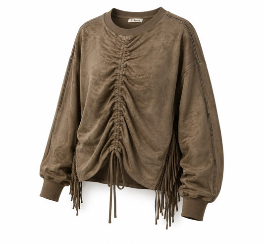 Fransen Pullover „Ruche“ – Braun & Schwarz