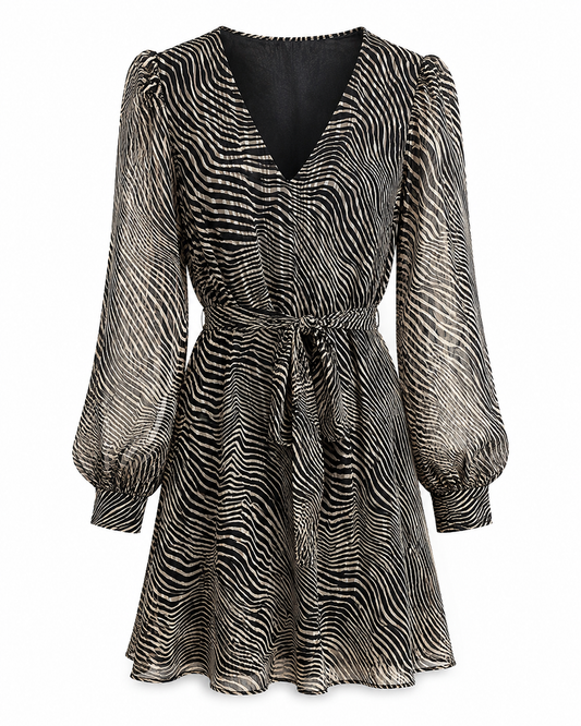 Kleid Zebra Print mit Bindegürtel