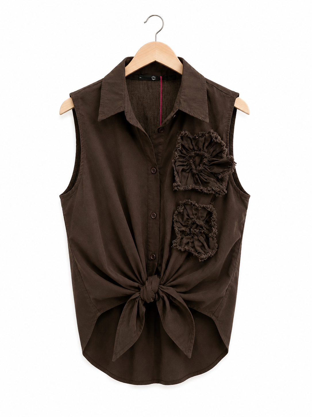 Ärmellose Bluse mit Blumen-Applikationen – Braun