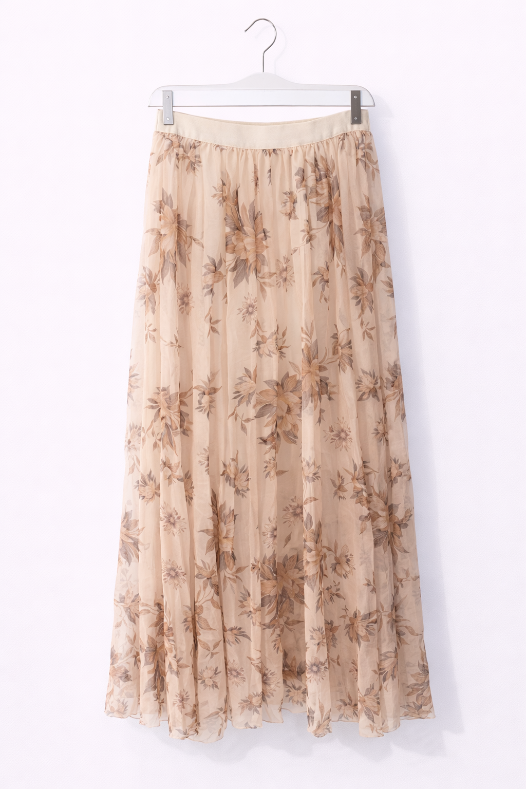 Floral Mesh Skirt – Beige