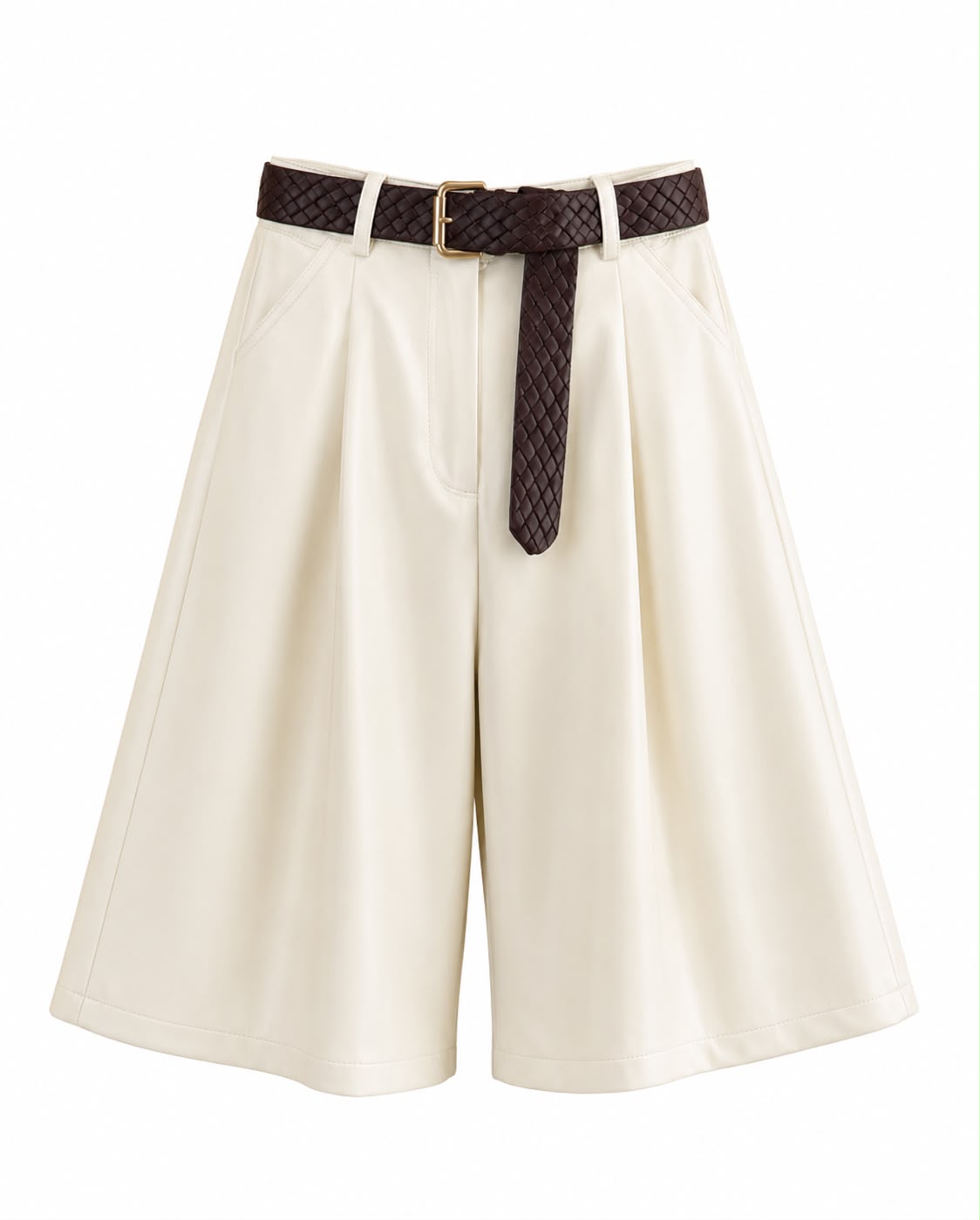 Kunstleder Bermuda „Ivory“ mit Gürtel