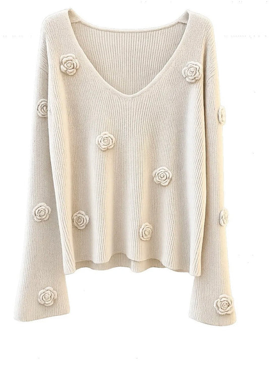 3D-Blumen Strickpullover
