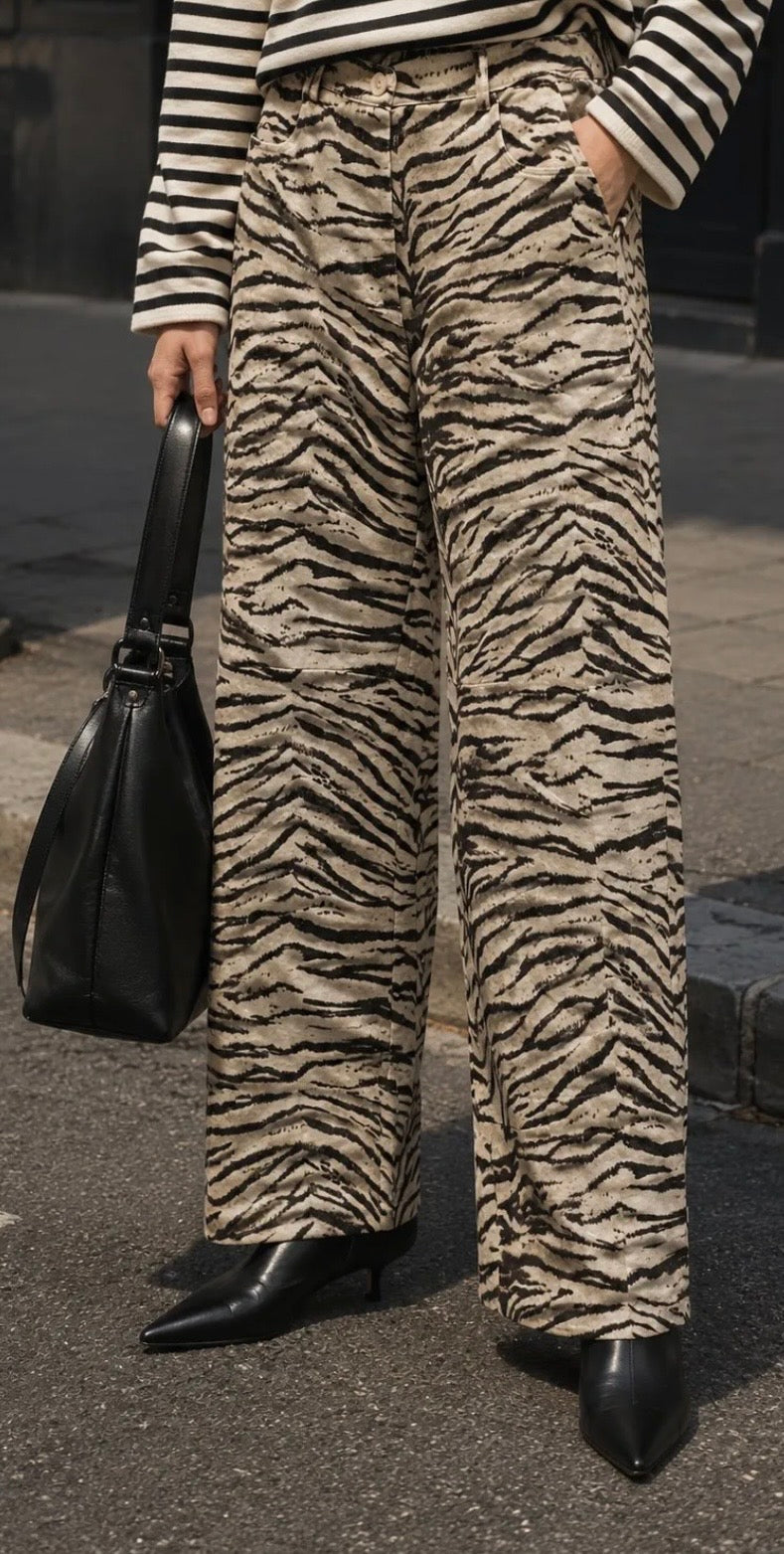 Wide Leg Hose mit Zebramuster