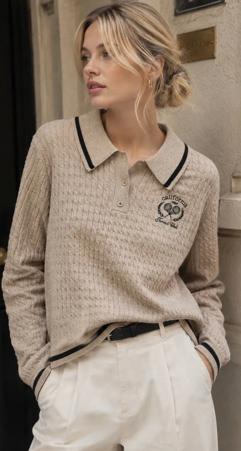 Feinstrickpullover mit Polokragen Taupe