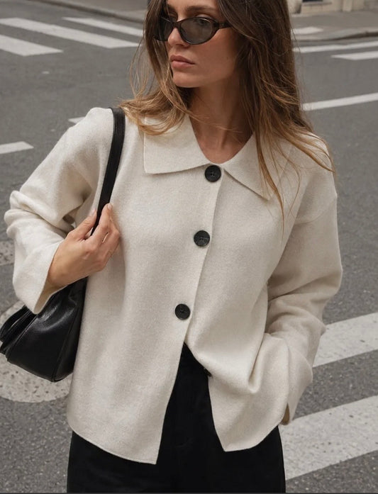 Strick-Cardigan mit Hemdkragen Ecru