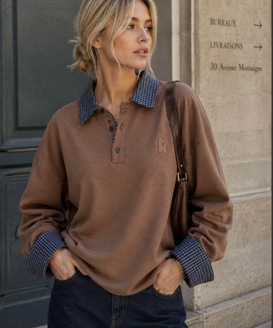 Sweatshirt mit Hemdkragen Schokolade