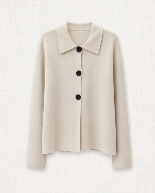 Strick-Cardigan mit Hemdkragen Ecru