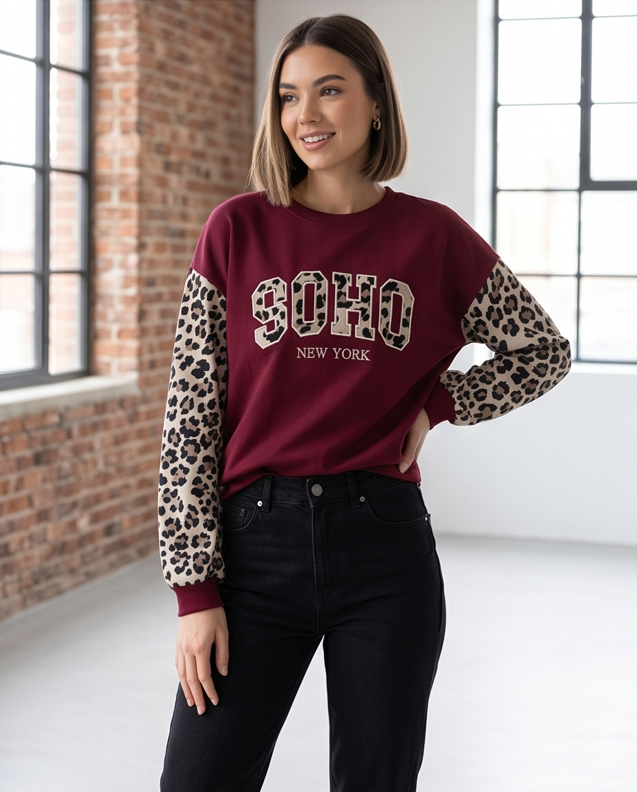 Pullover SOHO mit Leo-Ärmeln – Bordeaux