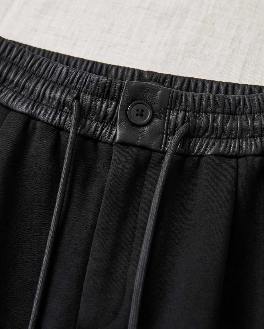 Wide Leg Hose mit Lederoptik-Bund – Schwarz
