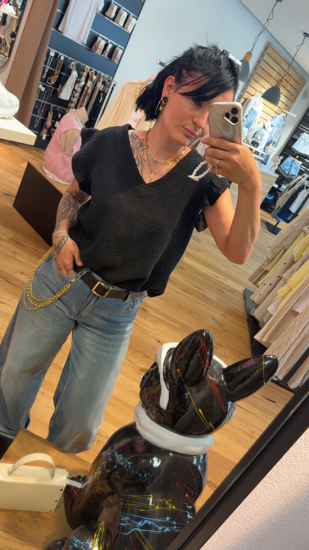 Damen Musselin Bluse mit Volantärmeln