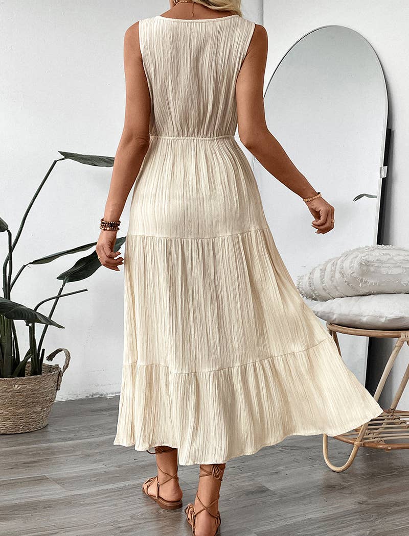 Ärmelloses Stufen-Kleid mit Knopfleiste