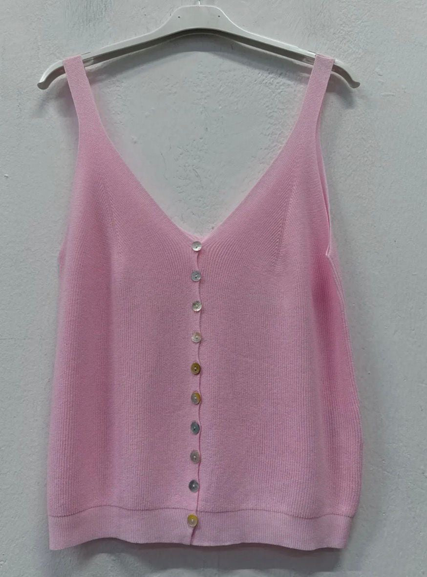 Button Knit Top – Beige / Pink / Navy