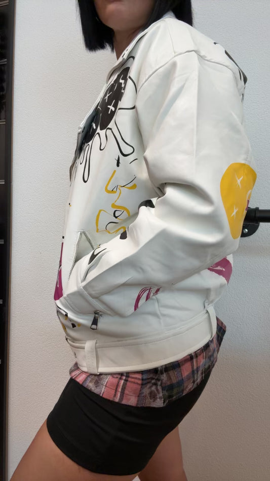 Kunstlederjacke „Graffiti“ – Weiss