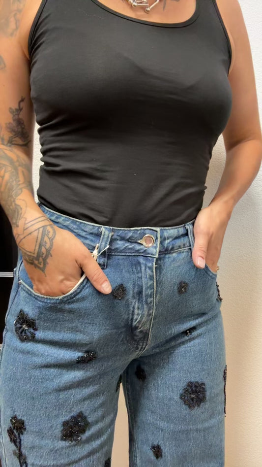 JeanWide Leg Jeans „Dots“ – Blau